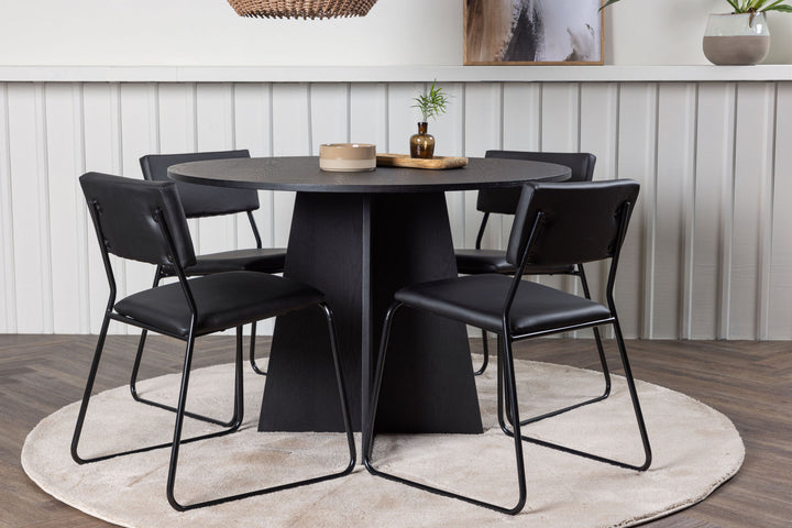 Venture Home Bootcut Round Dining Table - Black / Black Fanéer +Kenth Chair - Black / Black PU _4