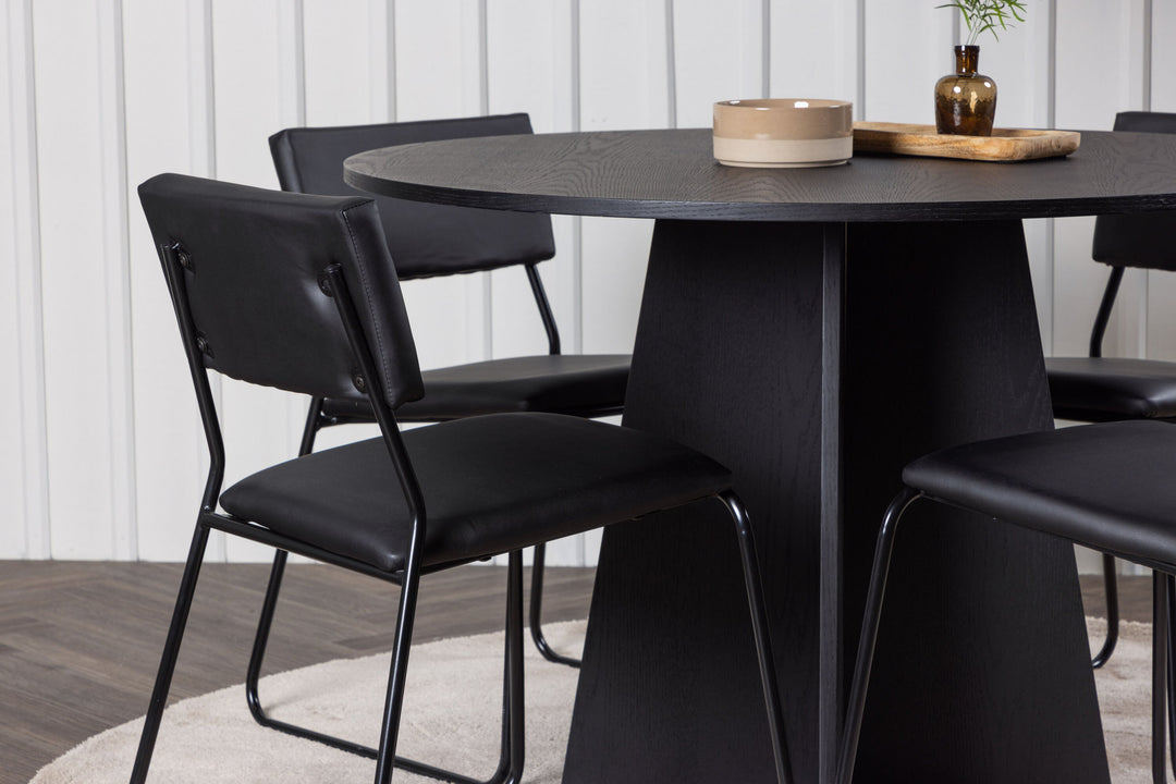 Venture Home Bootcut Round Dining Table - Black / Black Fanéer +Kenth Chair - Black / Black PU _4