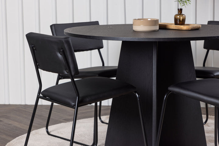 Venture Home Bootcut Round Dining Table - Black / Black Fanéer +Kenth Chair - Black / Black PU _4