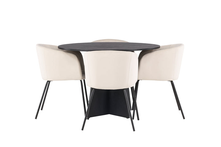 Venture Home Bootcut Round Dining Table - Black / Black Fanéer +Berit Chair - Black / Beige Velvet _4