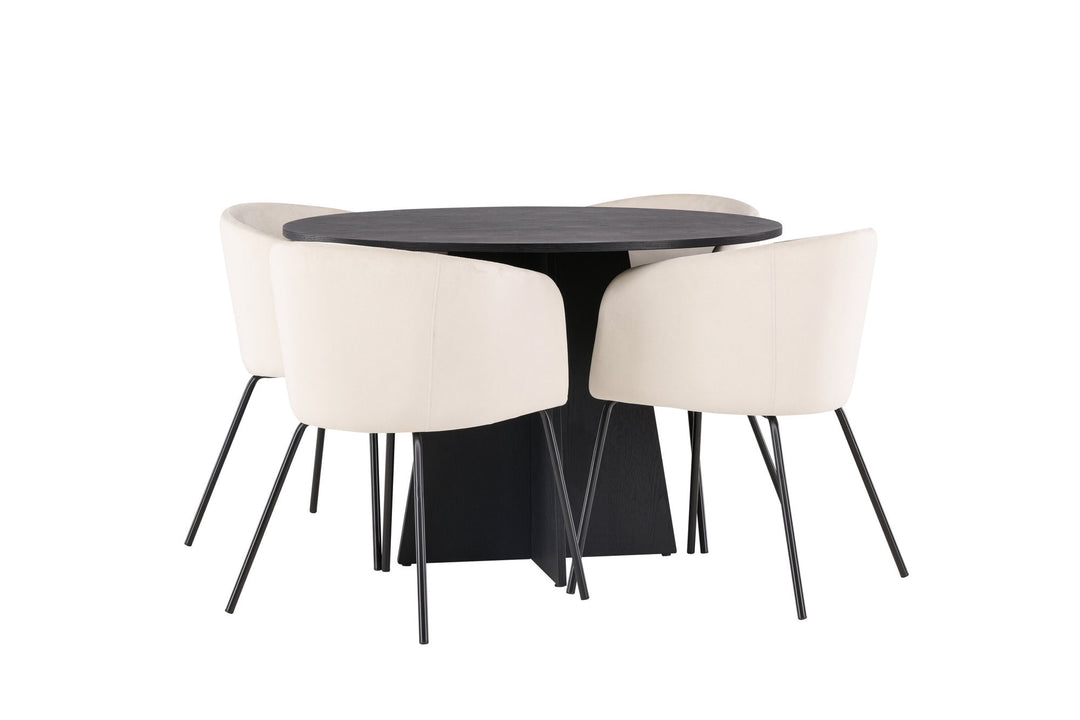 Venture Home Bootcut Round Dining Table - Black / Black Fanéer +Berit Chair - Black / Beige Velvet _4