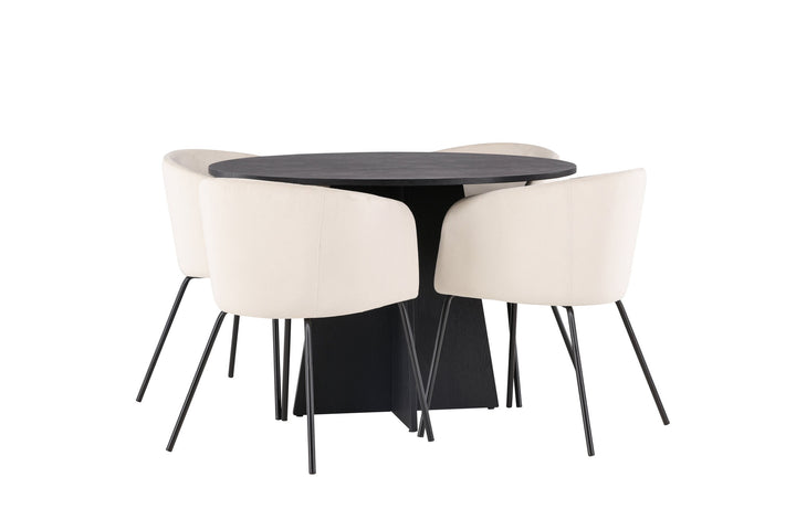 Venture Home Bootcut Round Dining Table - Black / Black Fanéer +Berit Chair - Black / Beige Velvet _4