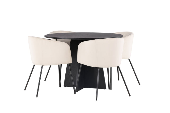 Venture Home Bootcut Round Dining Table - Black / Black Fanéer +Berit Chair - Black / Beige Velvet _4
