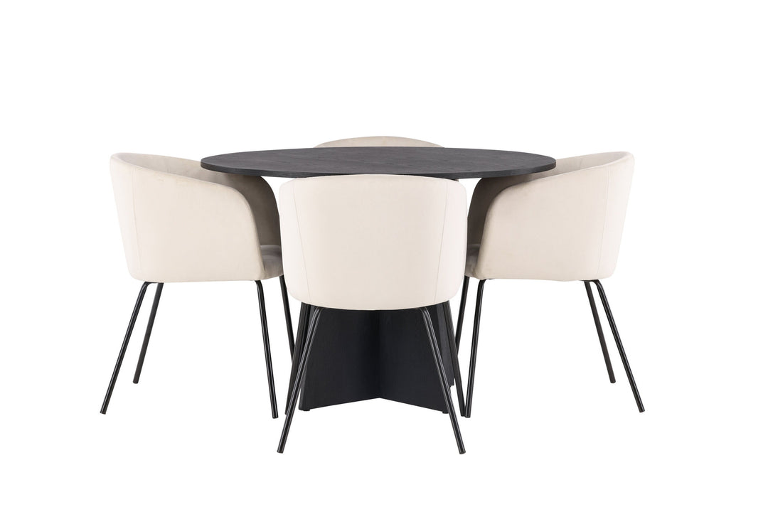 Venture Home Bootcut Round Dining Table - Black / Black Fanéer +Berit Chair - Black / Beige Velvet _4