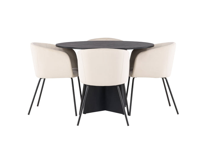 Venture Home Bootcut Round Dining Table - Black / Black Fanéer +Berit Chair - Black / Beige Velvet _4