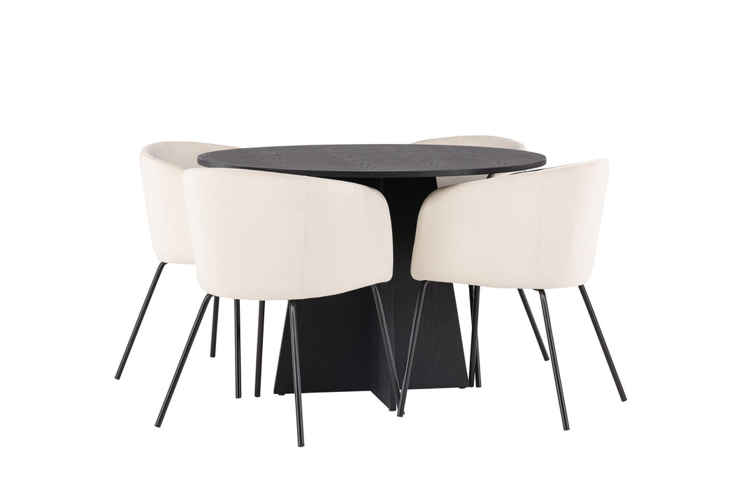 Venture Home Bootcut Round Dining Table - Black / Black Fanéer +Berit Chair - Black / Beige Velvet _4