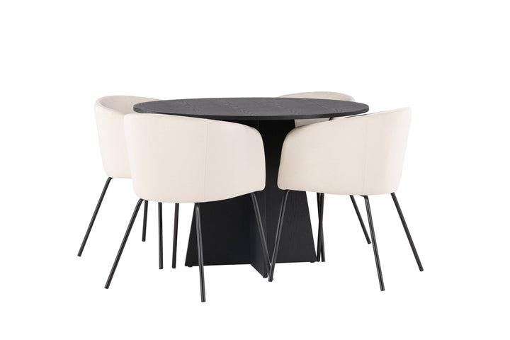 Venture Home Bootcut Round Dining Table - Black / Black Fanéer +Berit Chair - Black / Beige Velvet _4