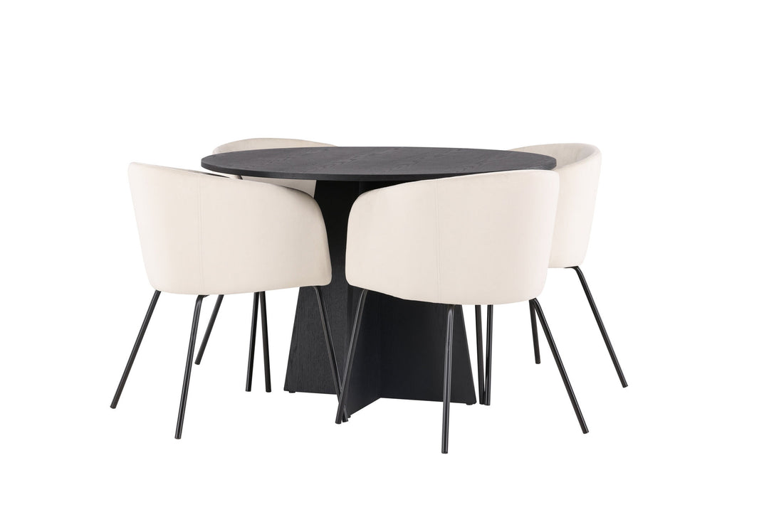 Venture Home Bootcut Round Dining Table - Black / Black Fanéer +Berit Chair - Black / Beige Velvet _4