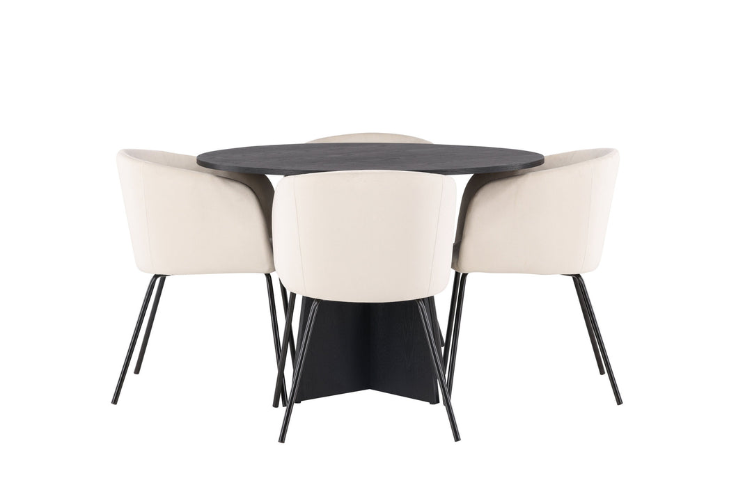 Venture Home Bootcut Round Dining Table - Black / Black Fanéer +Berit Chair - Black / Beige Velvet _4