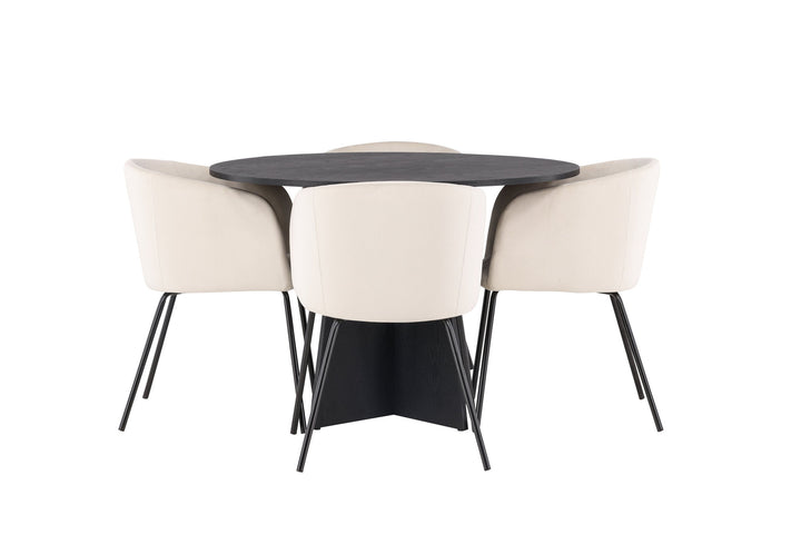 Venture Home Bootcut Round Dining Table - Black / Black Fanéer +Berit Chair - Black / Beige Velvet _4