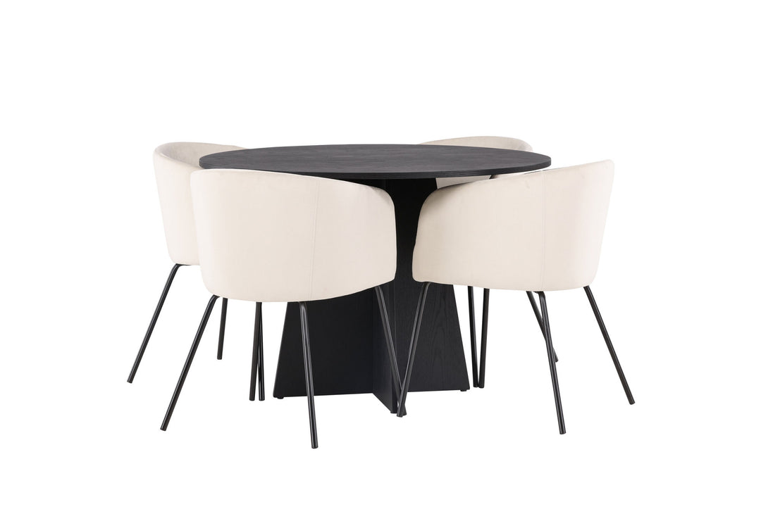 Venture Home Bootcut Round Dining Table - Black / Black Fanéer +Berit Chair - Black / Beige Velvet _4