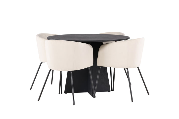 Venture Home Bootcut Round Dining Table - Black / Black Fanéer +Berit Chair - Black / Beige Velvet _4