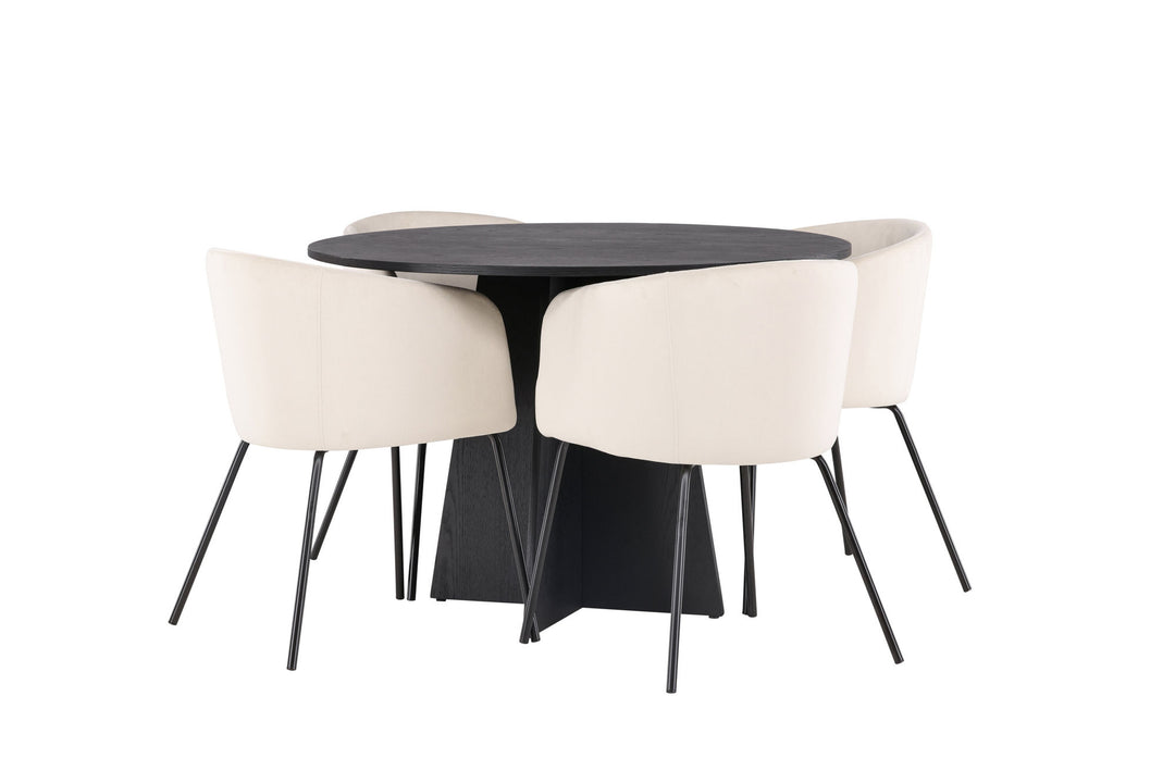 Venture Home Bootcut Round Dining Table - Black / Black Fanéer +Berit Chair - Black / Beige Velvet _4