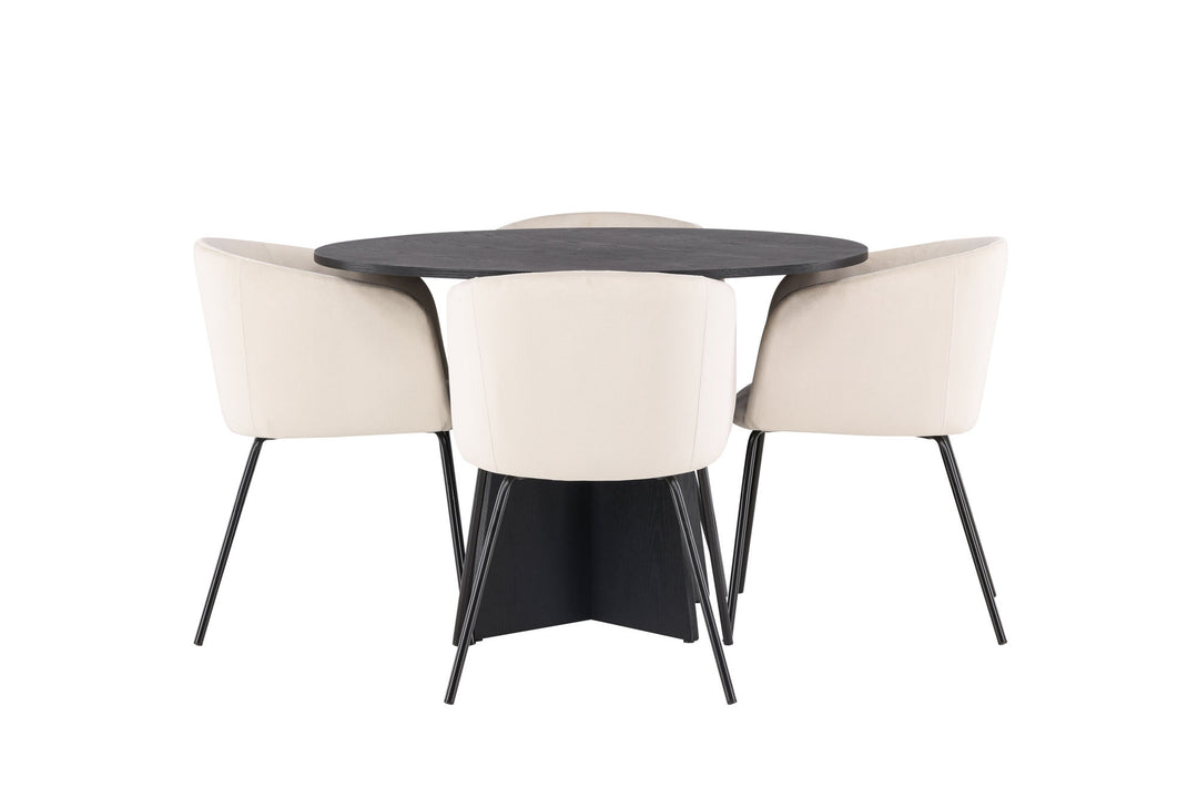 Venture Home Bootcut Round Dining Table - Black / Black Fanéer +Berit Chair - Black / Beige Velvet _4