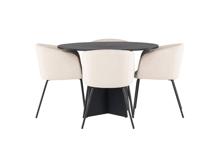 Venture Home Bootcut Round Dining Table - Black / Black Fanéer +Berit Chair - Black / Beige Velvet _4