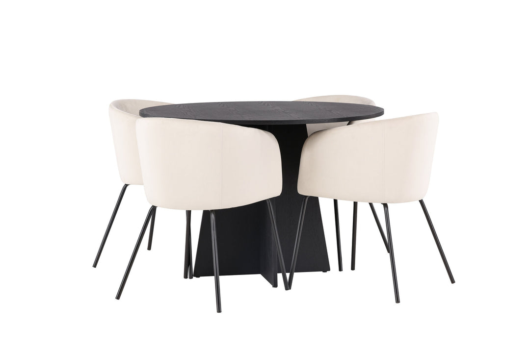 Venture Home Bootcut Round Dining Table - Black / Black Fanéer +Berit Chair - Black / Beige Velvet _4