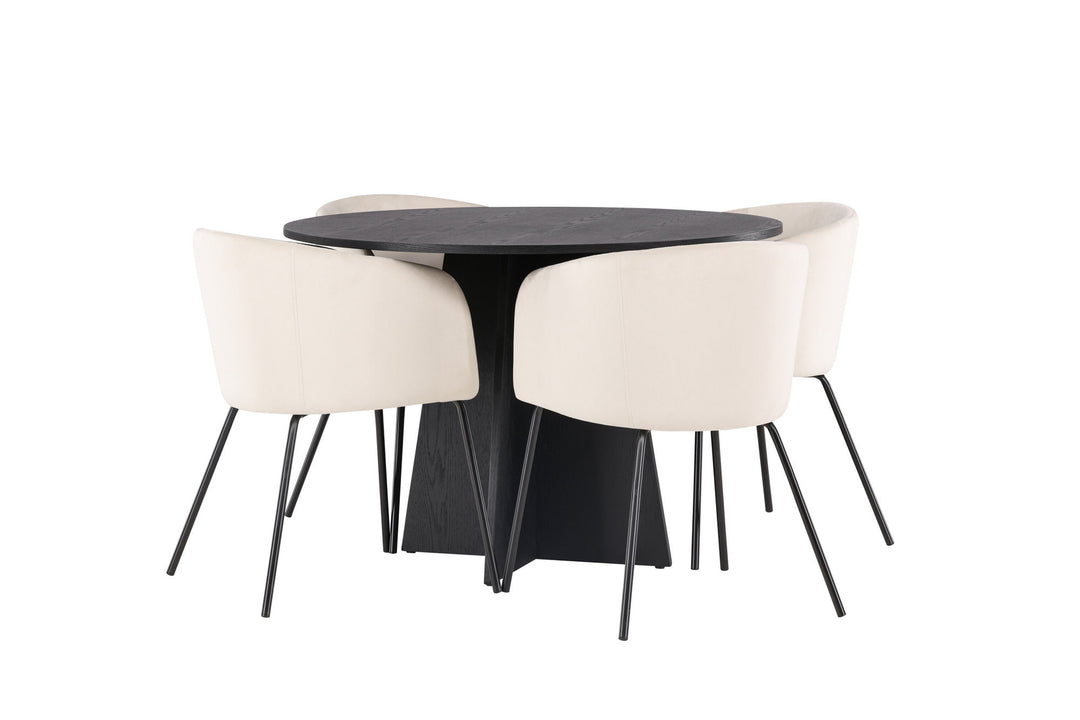 Venture Home Bootcut Round Dining Table - Black / Black Fanéer +Berit Chair - Black / Beige Velvet _4