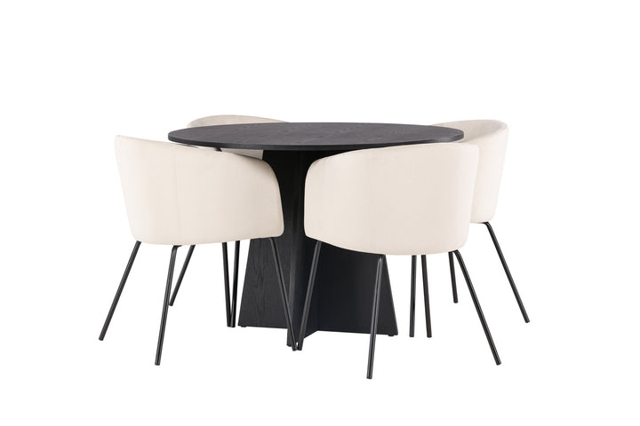 Venture Home Bootcut Round Dining Table - Black / Black Fanéer +Berit Chair - Black / Beige Velvet _4