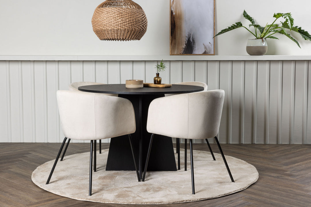 Venture Home Bootcut Round Dining Table - Black / Black Fanéer +Berit Chair - Black / Beige Velvet _4