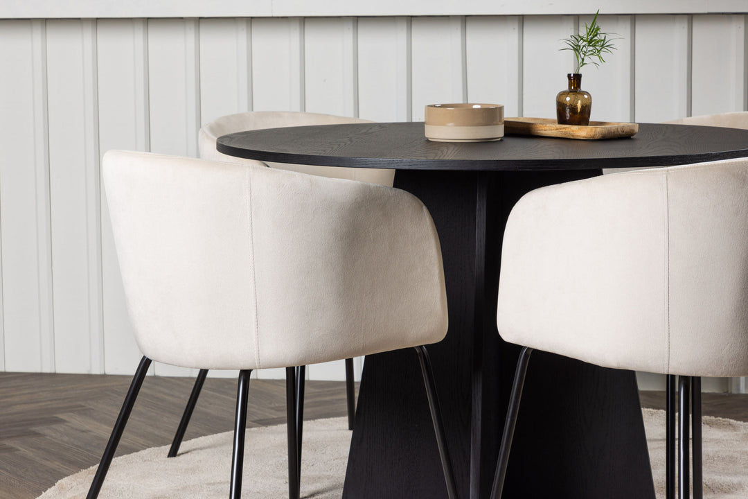 Venture Home Bootcut Round Dining Table - Black / Black Fanéer +Berit Chair - Black / Beige Velvet _4