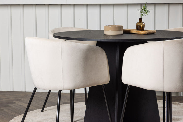 Venture Home Bootcut Round Dining Table - Black / Black Fanéer +Berit Chair - Black / Beige Velvet _4