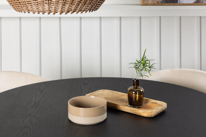 Venture Home Bootcut Round Dining Table - Black / Black Fanéer +Berit Chair - Black / Beige Velvet _4