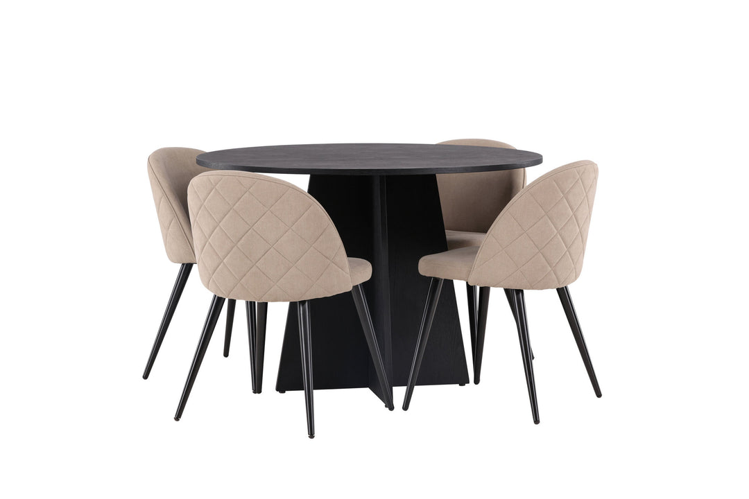 Venture Home Bootcut Round Dining Table - Black / Black Fanéer +Velvet Stitches Chair - Black / Beige Fabric (Polyester linen ) _4