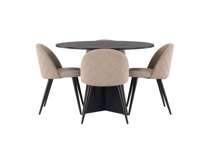 Venture Home Bootcut Round Dining Table - Black / Black Fanéer +Velvet Stitches Chair - Black / Beige Fabric (Polyester linen ) _4