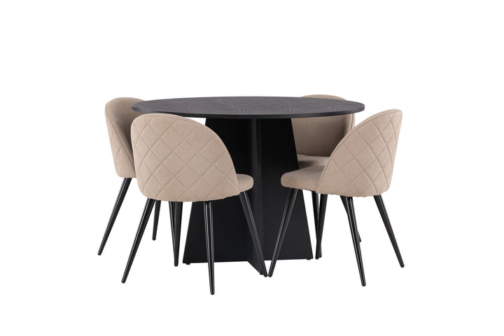 Venture Home Bootcut Round Dining Table - Black / Black Fanéer +Velvet Stitches Chair - Black / Beige Fabric (Polyester linen ) _4