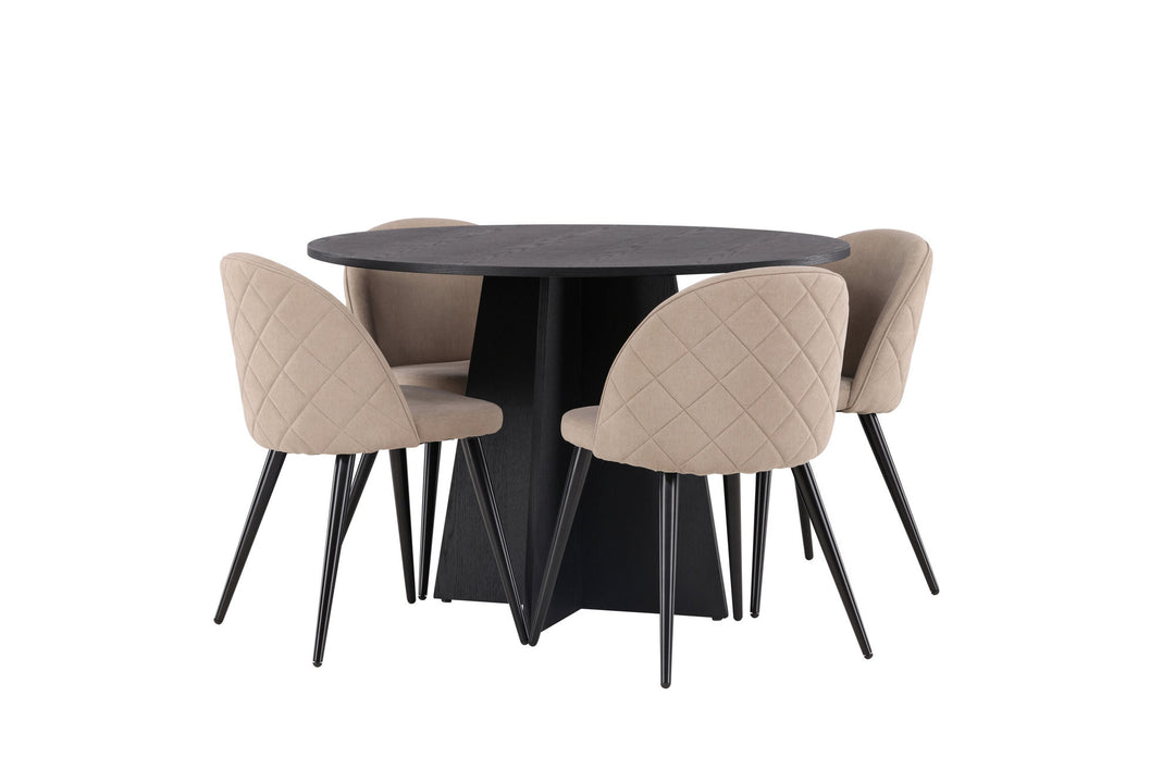 Venture Home Bootcut Round Dining Table - Black / Black Fanéer +Velvet Stitches Chair - Black / Beige Fabric (Polyester linen ) _4