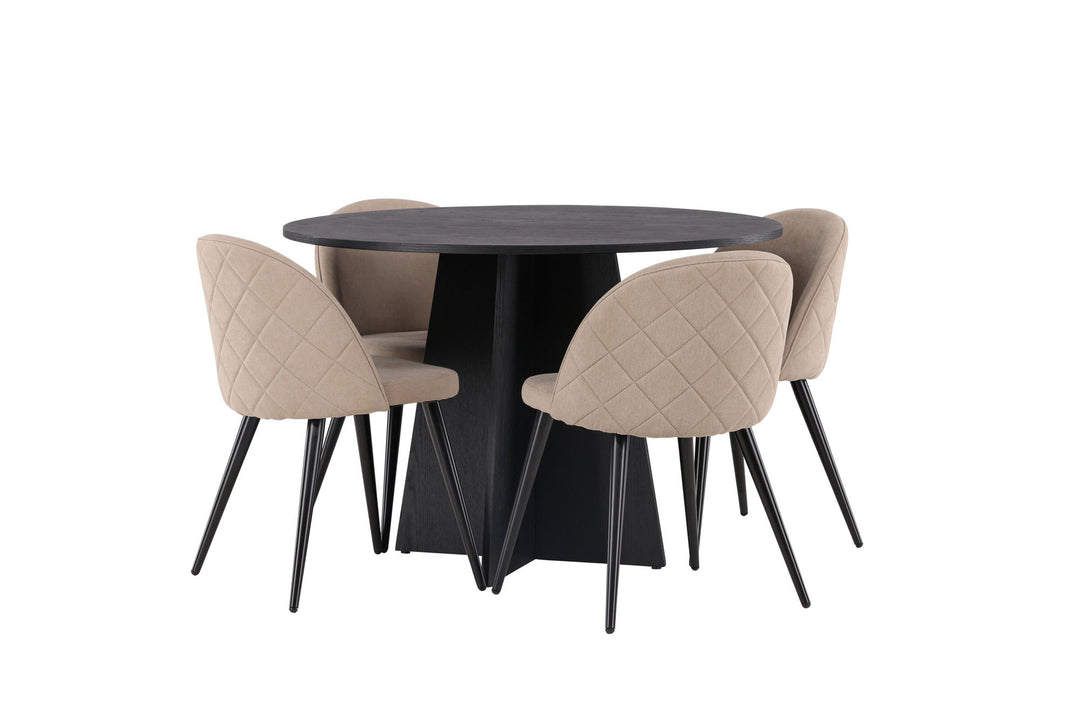 Venture Home Bootcut Round Dining Table - Black / Black Fanéer +Velvet Stitches Chair - Black / Beige Fabric (Polyester linen ) _4