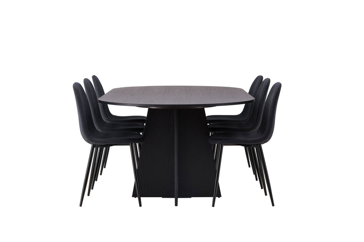 Venture Home Bootcut Oval Dining Table - Black / Black Fanéer +Polar Dining Chair - Black Legs - Black Fabric _6