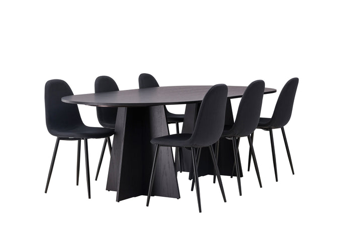 Venture Home Bootcut Oval Dining Table - Black / Black Fanéer +Polar Dining Chair - Black Legs - Black Fabric _6