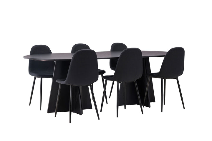 Venture Home Bootcut Oval Dining Table - Black / Black Fanéer +Polar Dining Chair - Black Legs - Black Fabric _6