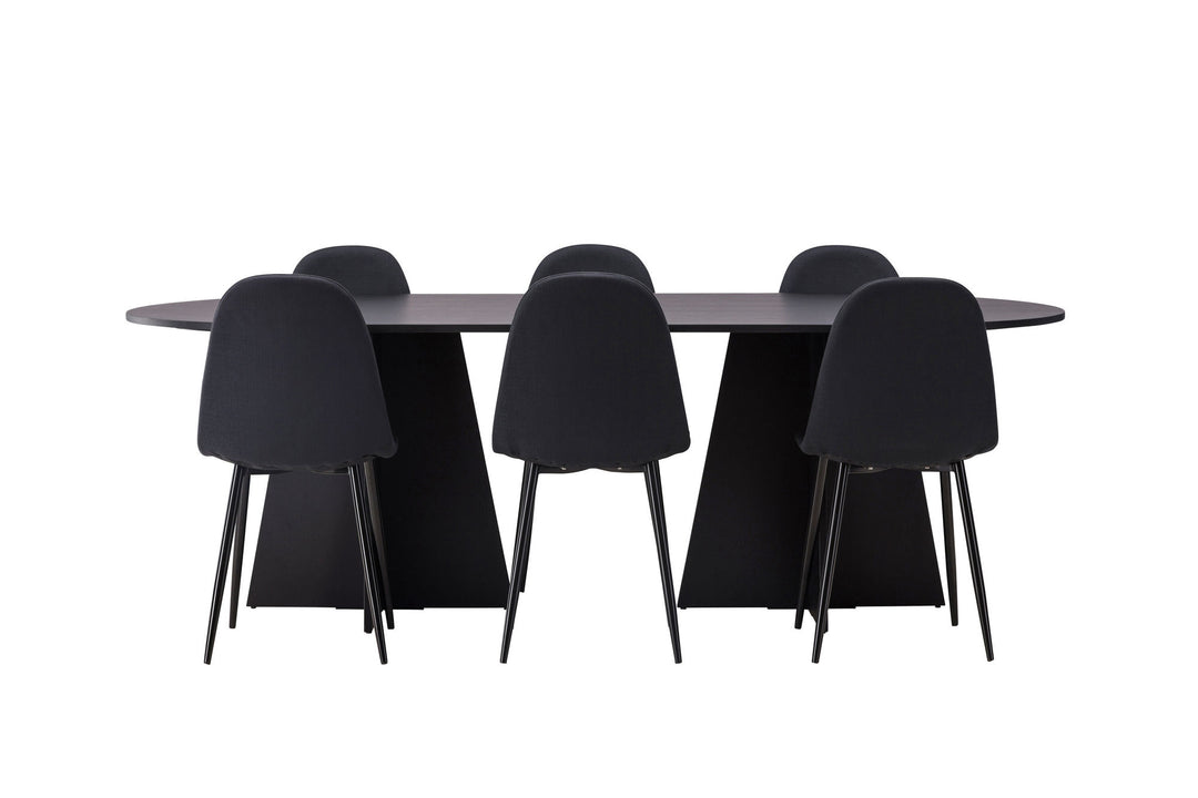 Venture Home Bootcut Oval Dining Table - Black / Black Fanéer +Polar Dining Chair - Black Legs - Black Fabric _6