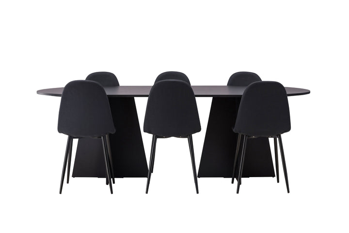 Venture Home Bootcut Oval Dining Table - Black / Black Fanéer +Polar Dining Chair - Black Legs - Black Fabric _6