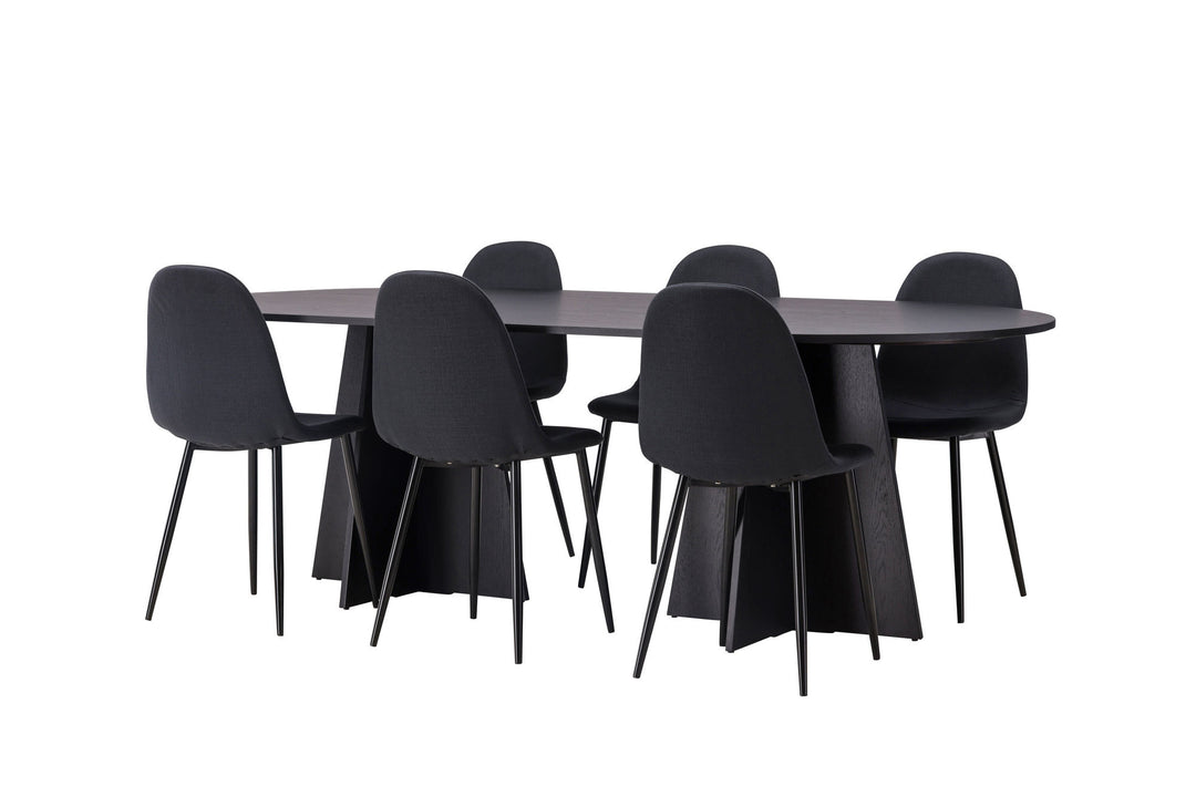 Venture Home Bootcut Oval Dining Table - Black / Black Fanéer +Polar Dining Chair - Black Legs - Black Fabric _6