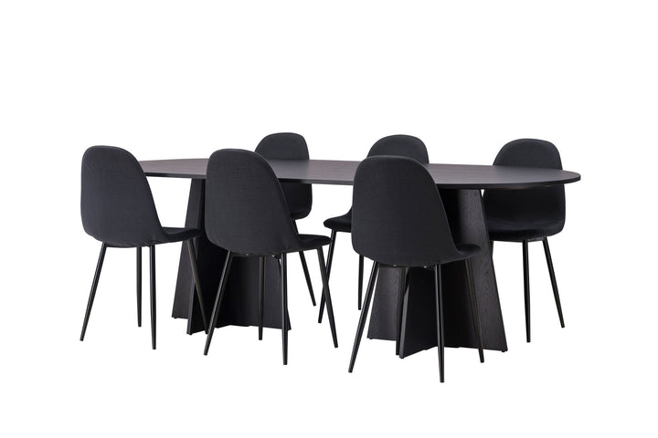 Venture Home Bootcut Oval Dining Table - Black / Black Fanéer +Polar Dining Chair - Black Legs - Black Fabric _6