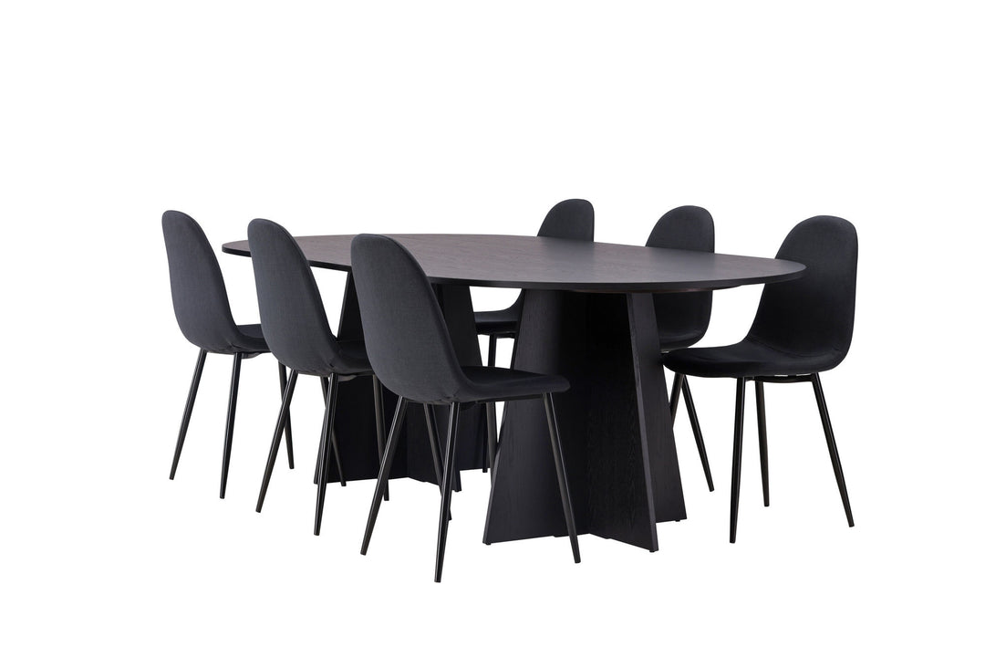 Venture Home Bootcut Oval Dining Table - Black / Black Fanéer +Polar Dining Chair - Black Legs - Black Fabric _6