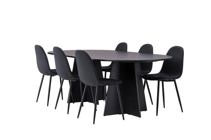 Venture Home Bootcut Oval Dining Table - Black / Black Fanéer +Polar Dining Chair - Black Legs - Black Fabric _6