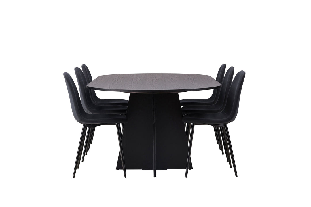 Venture Home Bootcut Oval Dining Table - Black / Black Fanéer +Polar Dining Chair - Black Legs - Black Fabric _6