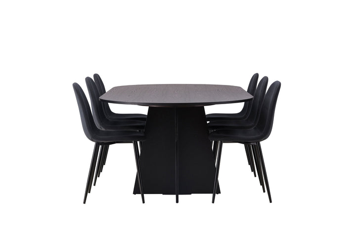 Venture Home Bootcut Oval Dining Table - Black / Black Fanéer +Polar Dining Chair - Black Legs - Black Fabric _6