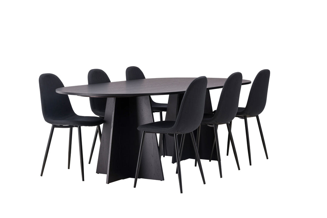 Venture Home Bootcut Oval Dining Table - Black / Black Fanéer +Polar Dining Chair - Black Legs - Black Fabric _6