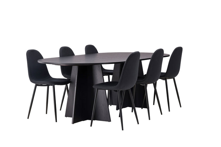 Venture Home Bootcut Oval Dining Table - Black / Black Fanéer +Polar Dining Chair - Black Legs - Black Fabric _6