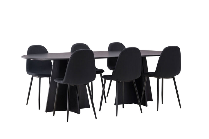 Venture Home Bootcut Oval Dining Table - Black / Black Fanéer +Polar Dining Chair - Black Legs - Black Fabric _6