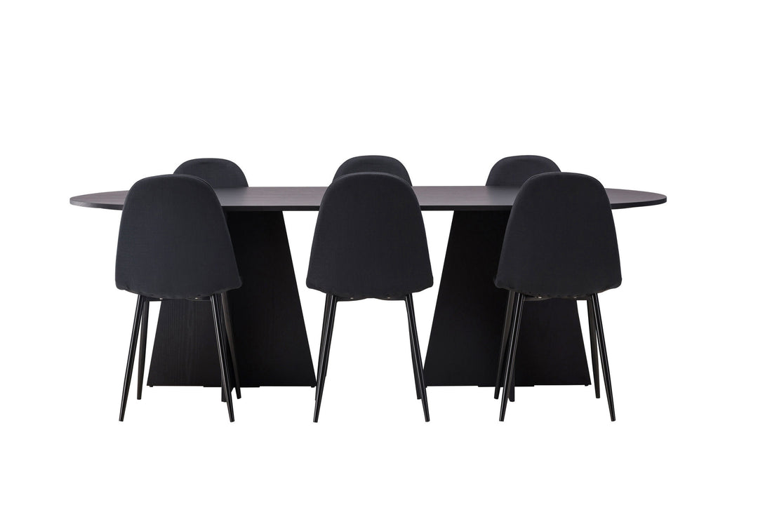 Venture Home Bootcut Oval Dining Table - Black / Black Fanéer +Polar Dining Chair - Black Legs - Black Fabric _6