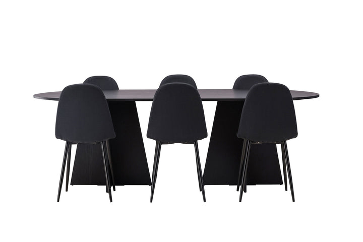 Venture Home Bootcut Oval Dining Table - Black / Black Fanéer +Polar Dining Chair - Black Legs - Black Fabric _6