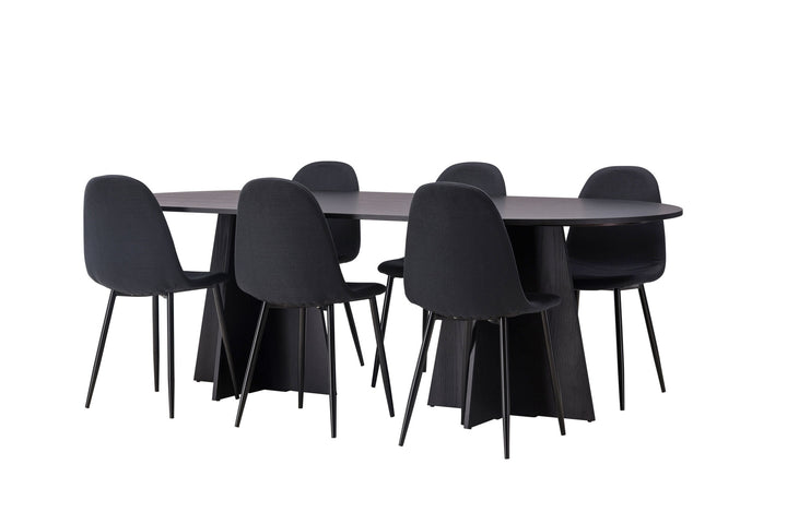 Venture Home Bootcut Oval Dining Table - Black / Black Fanéer +Polar Dining Chair - Black Legs - Black Fabric _6