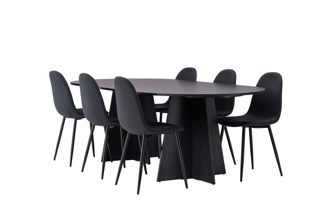 Venture Home Bootcut Oval Dining Table - Black / Black Fanéer +Polar Dining Chair - Black Legs - Black Fabric _6