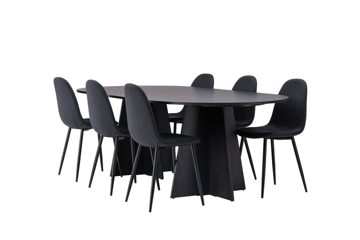Venture Home Bootcut Oval Dining Table - Black / Black Fanéer +Polar Dining Chair - Black Legs - Black Fabric _6